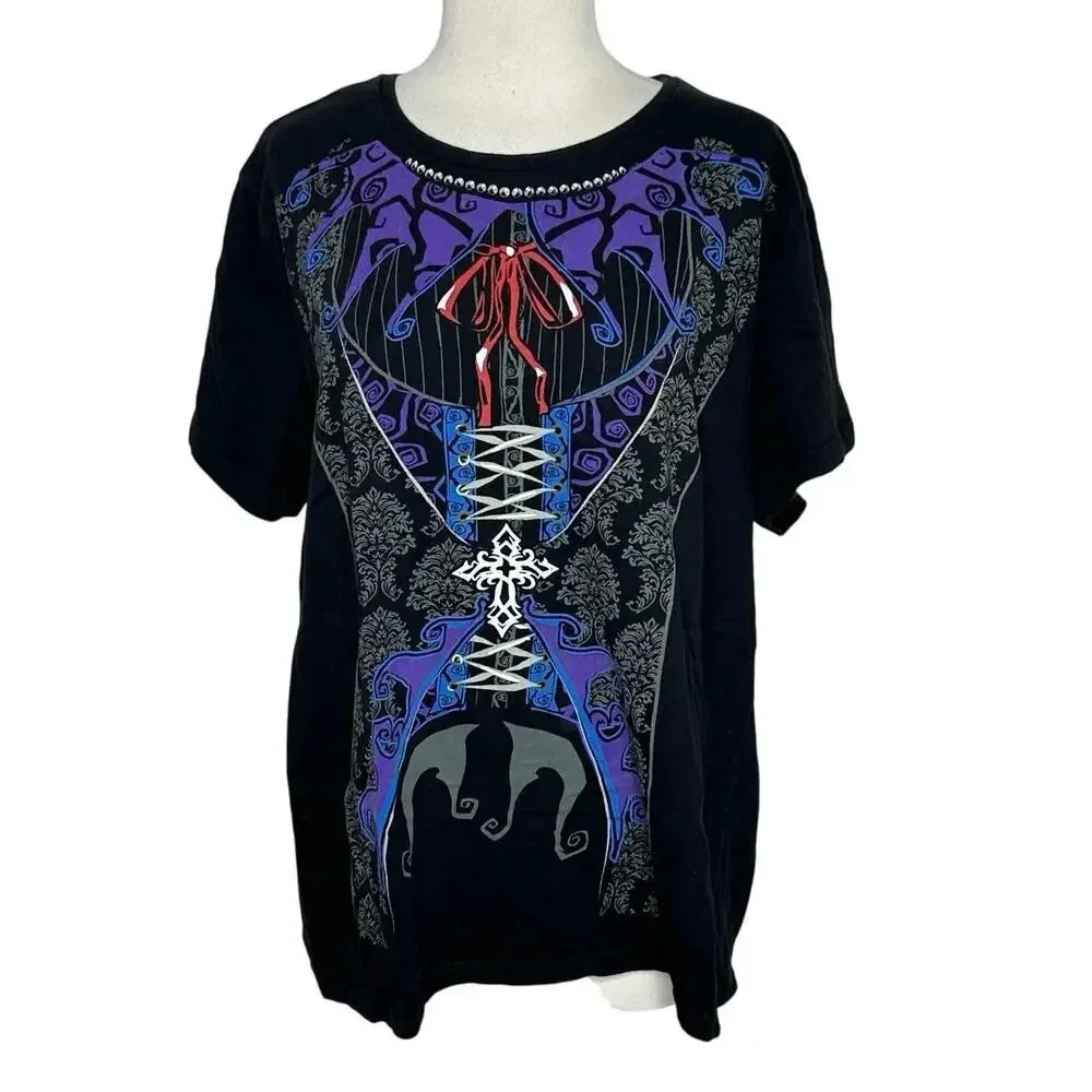 Y2K‎ Women's 3X Emo Witchy Goth Black Purple Corset Graphic T-Shirt